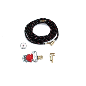 Tire inflation kit with pressure gauge